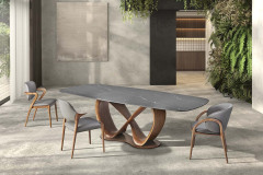 Lyra-oval-table-danish-260-cm-ceramic-Elysium-Marble-Black-leg-Ashwood-Brown-chairs-Tempest-Lagoon-Vision-artico-Dark-grey-legs-Ashwood-Brown
