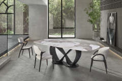 Lyra-oval-table-danish-260-cm-ceramic-Elysium-Marble-Brown-leg-Ashwood-Black-chairs-Tempest-Lagoon-Vision-artico-Light-grey-legs-Ashwood-Black